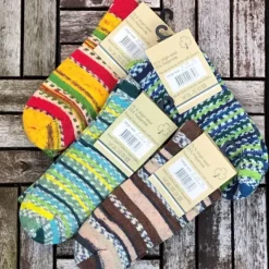 Wool Slippers|Aran Wool Socks*Sweater Shop Men's Fair Isle Socks Brown Stripe