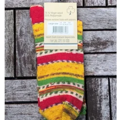 Wool Slippers|Aran Wool Socks*Sweater Shop Men's Fair Isle Socks Red/Yellow Stripe