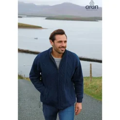 Mens Aran Cardigans|Mens Knitwear*Sweater Shop Men's Full Zip Lined Cardigan Navy