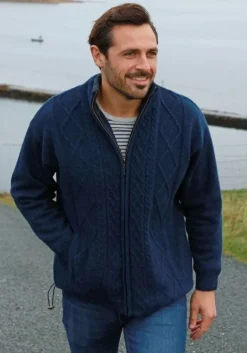 Mens Aran Cardigans|Mens Knitwear*Sweater Shop Men's Full Zip Lined Cardigan Navy