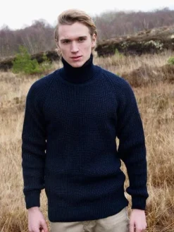 Mens Fisherman Sweaters|Mens Knitwear*Sweater Shop Mens Rib Roll Neck Navy
