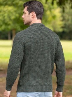 Mens Fisherman Sweaters|Mens Knitwear*Sweater Shop Mens Ribbed Crew Neck Sweater Green