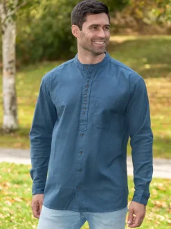 Mens Grandfather Shirts*Sweater Shop Men's Traditional Ink Blue Grandfather Shirt