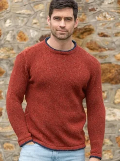 Mens Knitwear|Cashmere And Merino Sweaters*Sweater Shop Men's Wool and Cashmere Crew Neck Copper Marl