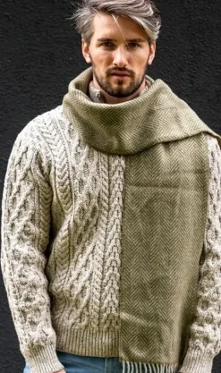 Wool Cashmere|Mens Cashmere Scarves*Sweater Shop Men's Wool and Cashmere Moss Green Herringbone Scarf