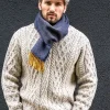 Wool Cashmere*Sweater Shop Men's Wool and Cashmere Navy/Mustard Herringbone Scarf 2433