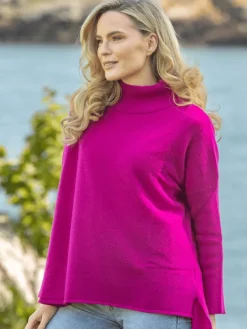 Designer Knitwear|Womens Irish Knitwear*Sweater Shop Merino Wool & Cashmere High Neck Sweater Magenta