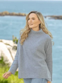 Designer Knitwear|Cashmere And Merino Wool Sweaters*Sweater Shop Merino Wool & Cashmere High Neck Silver