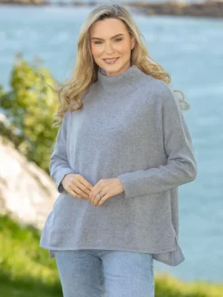 Designer Knitwear|Cashmere And Merino Wool Sweaters*Sweater Shop Merino Wool & Cashmere High Neck Silver