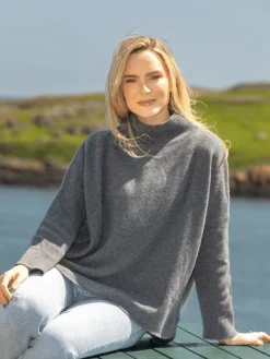 Cashmere And Merino Wool Sweaters|Womens Irish Knitwear*Sweater Shop Merino Wool & Cashmere High Neck Sweater Graphite