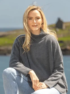 Cashmere And Merino Wool Sweaters|Womens Irish Knitwear*Sweater Shop Merino Wool & Cashmere High Neck Sweater Graphite