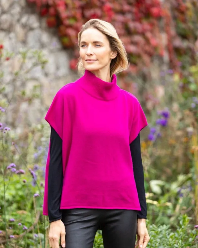 Designer Knitwear|Cashmere And Merino Wool Sweaters*Sweater Shop Merino Wool and Cashmere Short Sleeve Sweater Fuchsia