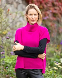 Designer Knitwear|Cashmere And Merino Wool Sweaters*Sweater Shop Merino Wool and Cashmere Short Sleeve Sweater Fuchsia