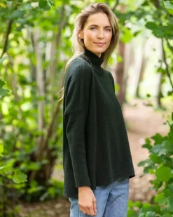Designer Knitwear|Womens Irish Knitwear*Sweater Shop Merino Wool and Cashmere High Neck Sweater Olive