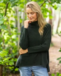 Designer Knitwear|Womens Irish Knitwear*Sweater Shop Merino Wool and Cashmere High Neck Sweater Olive