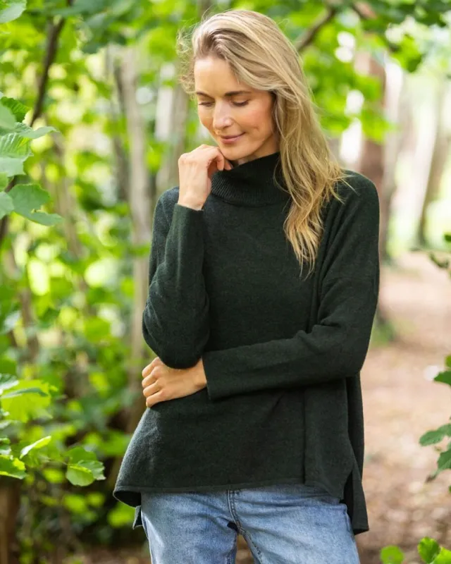 Designer Knitwear|Womens Irish Knitwear*Sweater Shop Merino Wool and Cashmere High Neck Sweater Olive