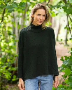 Designer Knitwear|Womens Irish Knitwear*Sweater Shop Merino Wool and Cashmere High Neck Sweater Olive