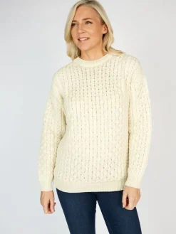 Womens Aran Fisherman Sweaters*Sweater Shop Merino Wool Aran Sweater Natural - Unisex