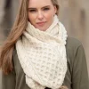 Ladies Aran Scarves|Ladies Aran Scarves*Sweater Shop Natural Pom Pom Scarf