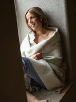 Pure Wool Throw*Sweater Shop Natural Wool Eco Throw Ecru Herringbone