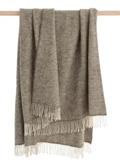 Pure Wool Throw*Sweater Shop Natural Wool Eco Throw Pale Grey Herringbone