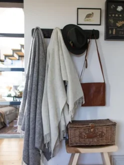 Pure Wool Throw*Sweater Shop Natural Wool Eco Throw Pale Grey Herringbone