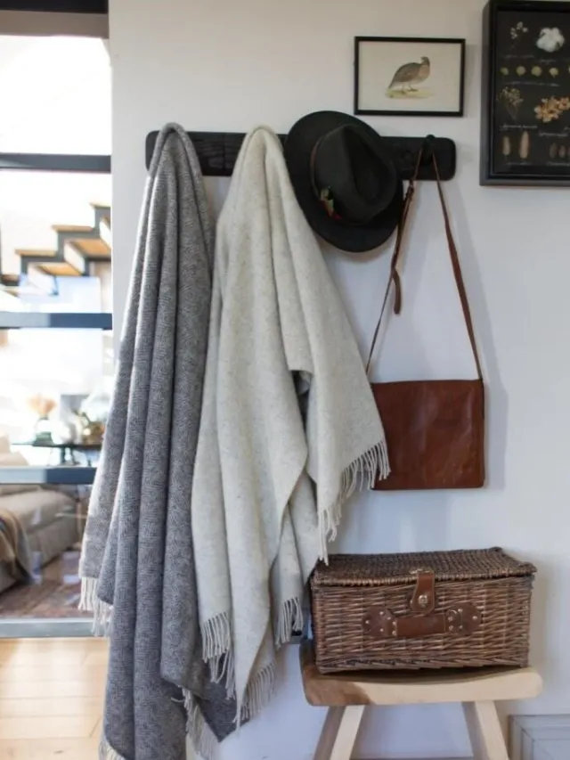 Pure Wool Throw*Sweater Shop Natural Wool Eco Throw Pale Grey Herringbone