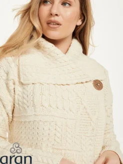 Womens Irish Knitwear|Ladies Cardigans*Sweater Shop One Button Aran Ladies Cardigan
