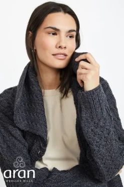 Ladies Cardigans*Sweater Shop One Button Patchwork Cardigan Charcoal