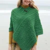 Ladies Aran Ponchos & Capes*Sweater Shop One Size Cable knit Poncho with Buttons Kelly Green