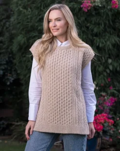 Womens Irish Knitwear*Sweater Shop Oversized Aran Sweater Vest - Seashell
