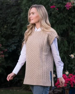 Womens Irish Knitwear*Sweater Shop Oversized Aran Sweater Vest - Seashell