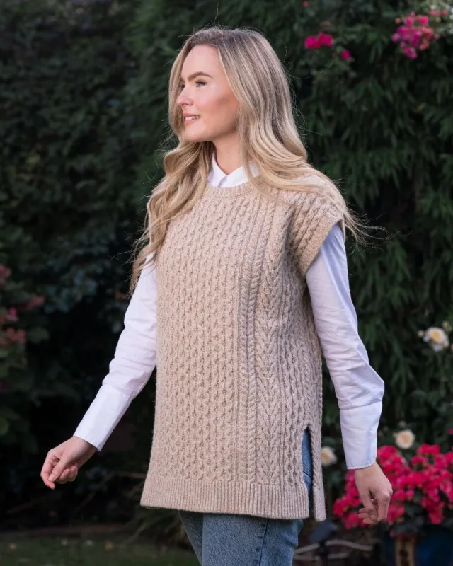 Womens Irish Knitwear*Sweater Shop Oversized Aran Sweater Vest - Seashell