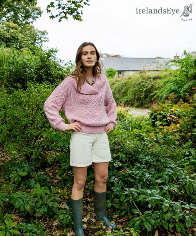 Womens Irish Knitwear|Womens Aran Fisherman Sweaters*Sweater Shop Oversized Shawl Collar Sweater Pale Pink