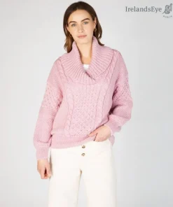 Womens Irish Knitwear|Womens Aran Fisherman Sweaters*Sweater Shop Oversized Shawl Collar Sweater Pale Pink