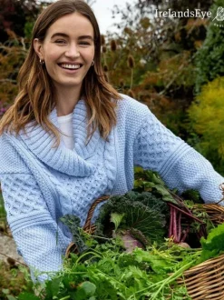 Womens Irish Knitwear*Sweater Shop Oversized Shawl Collar Sweater Ice Blue