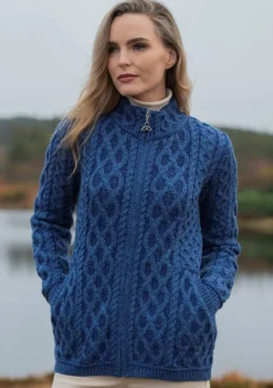 Womens Irish Knitwear|Ladies Cardigans*Sweater Shop Plated Zip Cardigan Blue Marl