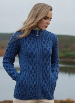 Womens Irish Knitwear|Ladies Cardigans*Sweater Shop Plated Zip Cardigan Blue Marl
