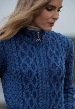 Womens Irish Knitwear|Ladies Cardigans*Sweater Shop Plated Zip Cardigan Blue Marl