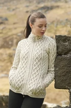 Womens Irish Knitwear|Ladies Cardigans*Sweater Shop Plated Zip Cardigan Oatmeal