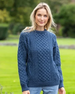 Womens Irish Knitwear|Womens Aran Fisherman Sweaters*Sweater Shop Pure Wool Aran Sweater Denim
