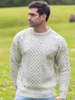Mens Fisherman Sweaters|Mens Knitwear*Sweater Shop Pure Wool Aran Sweater Natural Fleck