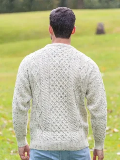 Mens Fisherman Sweaters|Mens Knitwear*Sweater Shop Pure Wool Aran Sweater Natural Fleck