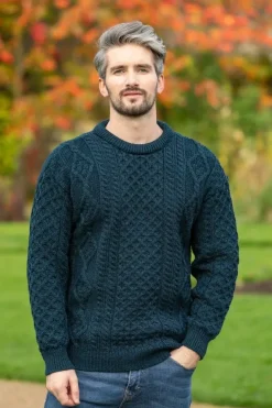 Womens Irish Knitwear*Sweater Shop Pure Wool Aran Sweater Unisex Black Watch