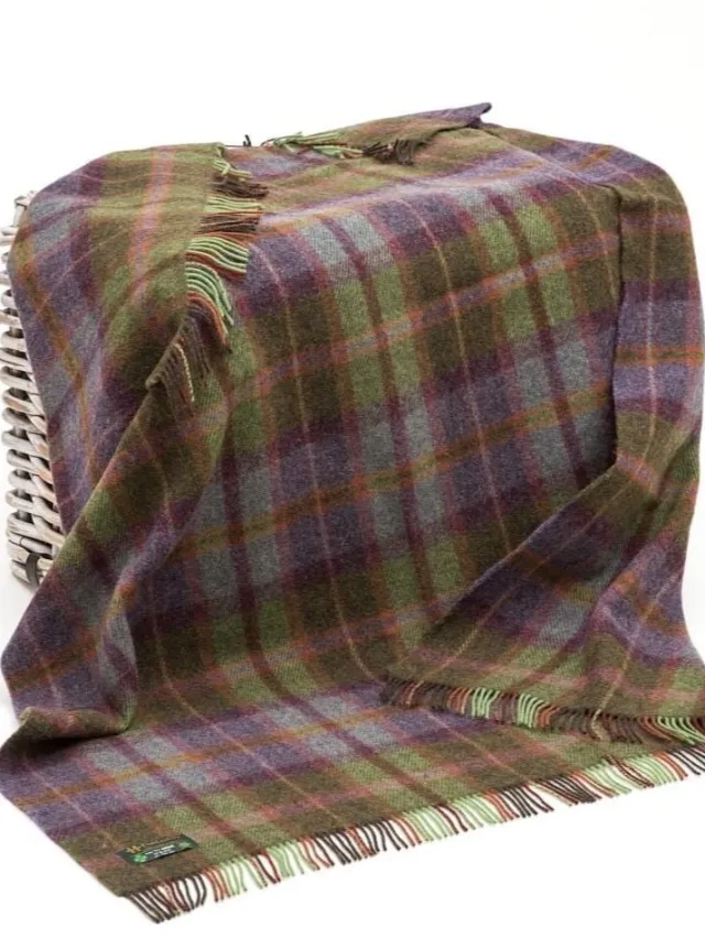 Pure Wool Throw*Sweater Shop Pure Wool Throw Green and Purple Tartan - Col.LW187