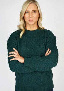 Womens Irish Knitwear|Womens Aran Fisherman Sweaters*Sweater Shop Pure Wool Unisex Aran Sweater Moss Green