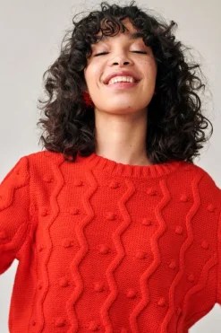 Designer Knitwear|Womens Irish Knitwear*Sweater Shop Red Bubble Sweater 100% Fine Merino Wool