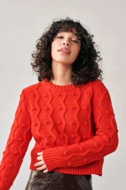 Designer Knitwear|Womens Irish Knitwear*Sweater Shop Red Bubble Sweater 100% Fine Merino Wool