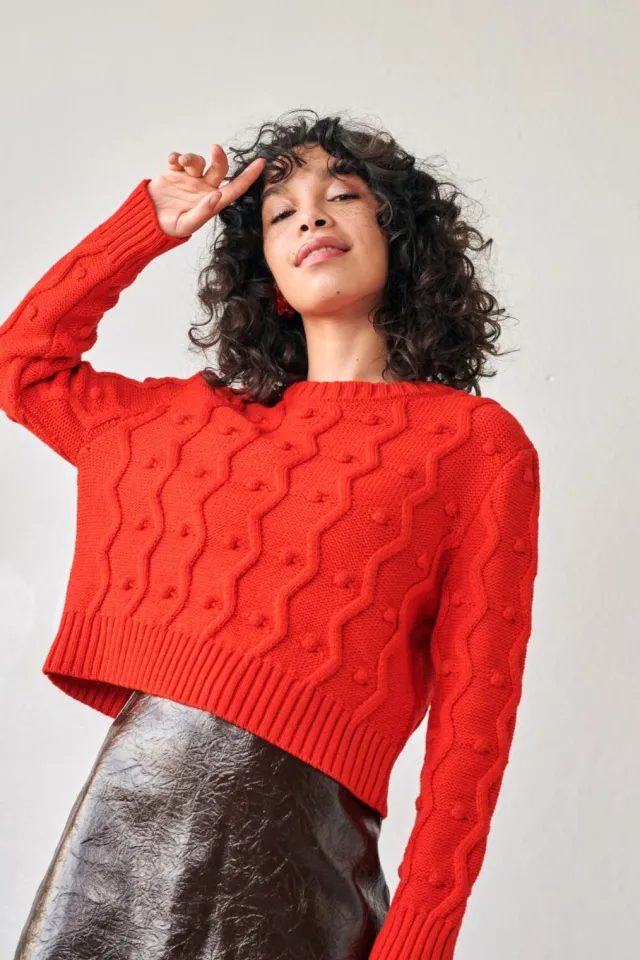 Designer Knitwear|Womens Irish Knitwear*Sweater Shop Red Bubble Sweater 100% Fine Merino Wool