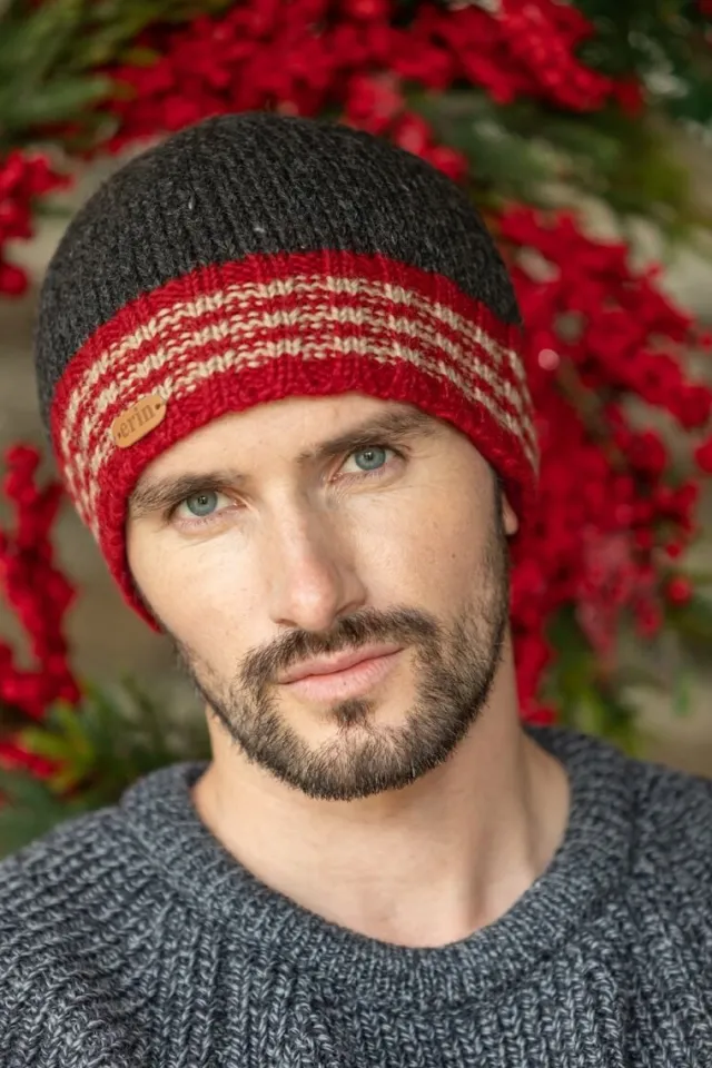 Aran Wool Hats|Mens Caps*Sweater Shop Rib Pull on Hat Charcoal